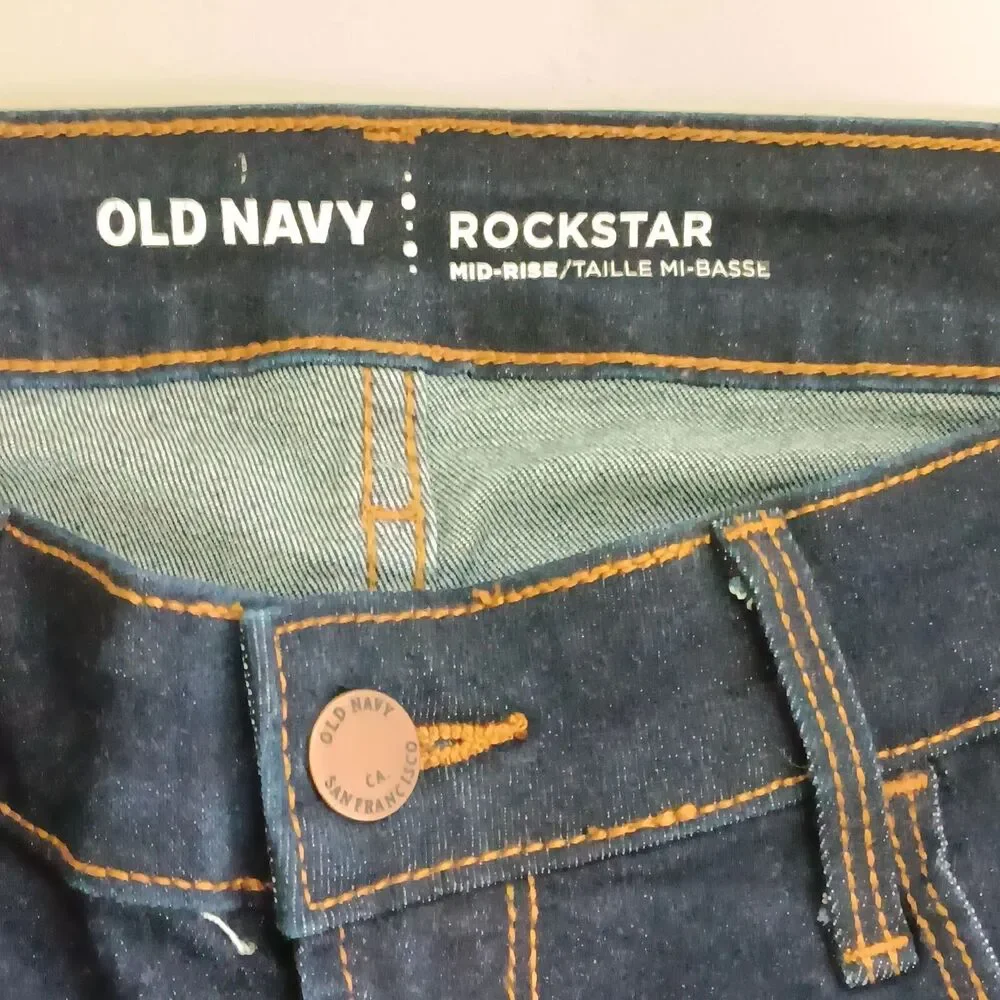 Old Navy Rockstar Skinny Jeans Women Size 4 Tall Dark Blue Denim Cotton Mid Rise - Picture 2 of 7